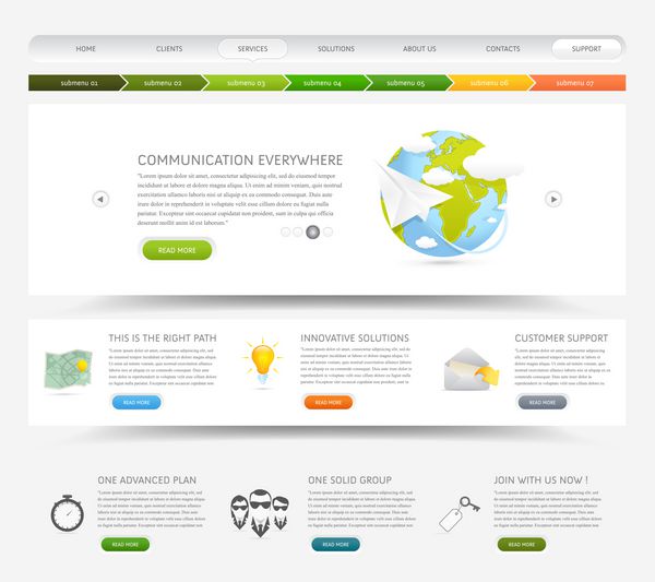 قالب طراحی وب سایت با آیکون های رنگارنگ