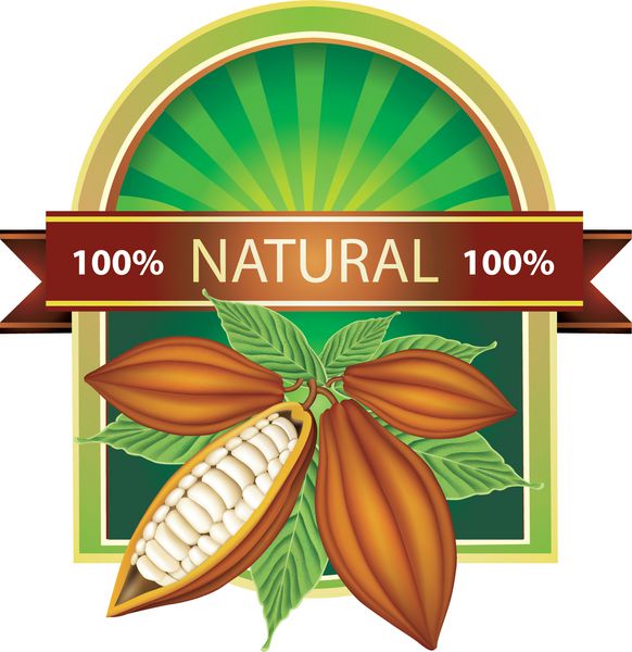 برچسب با دانه های کاکائو محصول 100٪ طبیعی