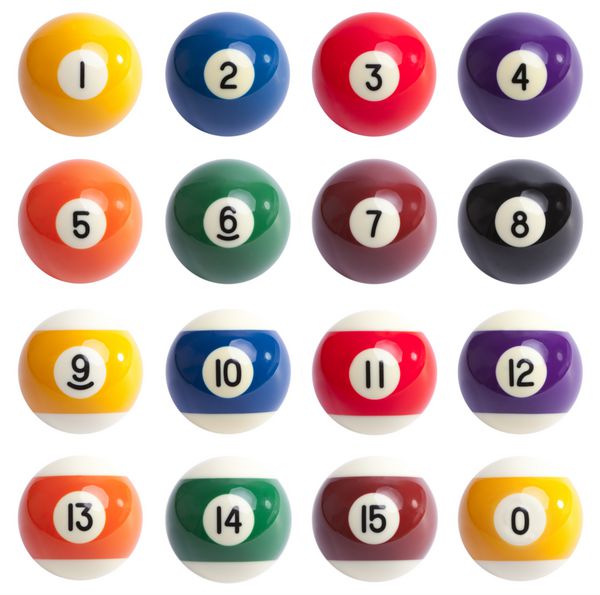 توپ های رنگی جدا شده استخر اعداد 1 تا 15 و توپ صفر