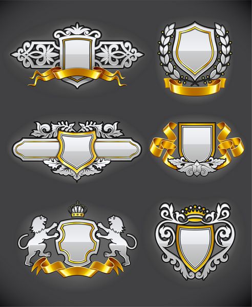 نمادهای قدیمی هرالدیک مجموعه وکتور نقره و طلا