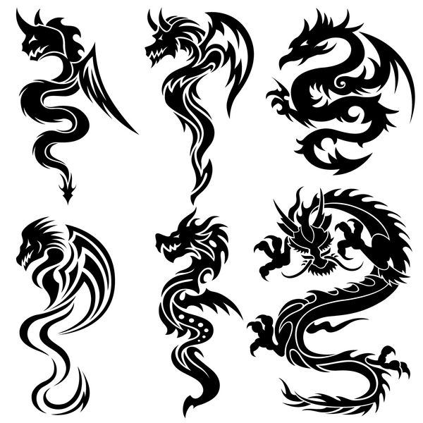 مجموعه ای از اژدهاهای چینی خالکوبی قبیله ای