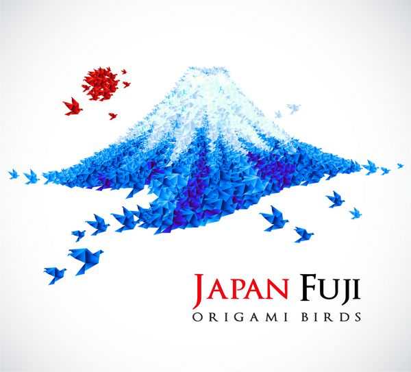فوجی شکل از پرندگان اوریگامی نماد ملی ژاپن برای طرح های ایده خلاقانه اجتماعی فرهنگی سفر عالی است