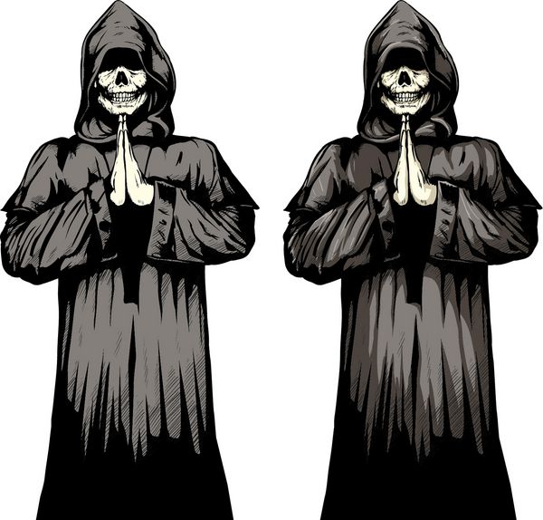 2 نسخه از یک راهب مرده در حال دعا