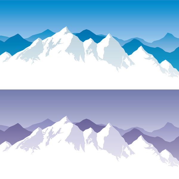رشته کوه زمینه با رشته کوه برفی در 2 نسخه رنگی می توانید قسمت سفید را در زیر قله ها گسترش دهید و از آن برای تایپ متن استفاده کنید هیچ شفافیتی استفاده نشده است گرادیان های پایه استفاده می شود