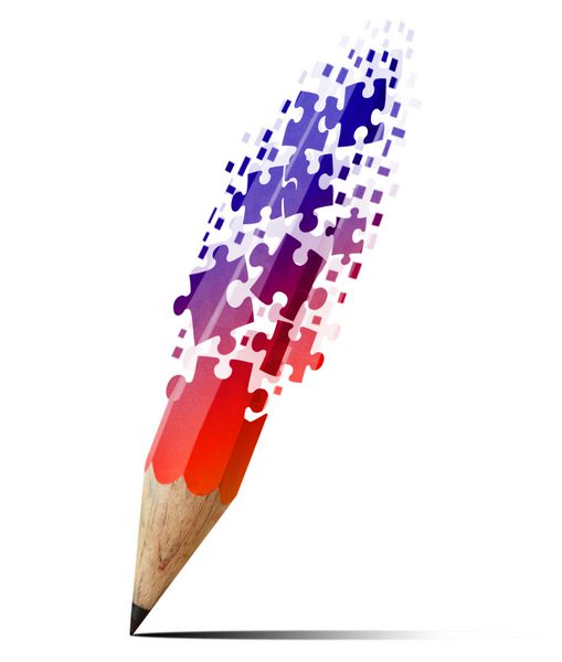 مداد خلاق با پازل ایزوله روی سفید