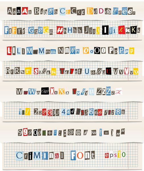 حروف وکتور رنگ های مختلف از مجموعه روزنامه و مجلات