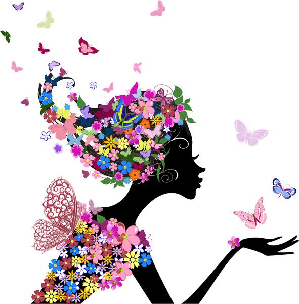 دختری با گل و پروانه