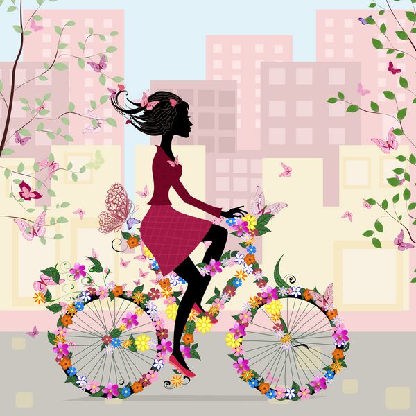 دختری سوار بر دوچرخه در شهر