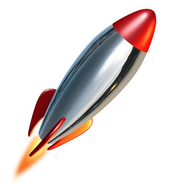 انفجار پرتاب موشک نشان دهنده نمادی از اکتشاف و قدرت از یک فضاپیمای موشک فلزی است که با شعله احتراق به سمت بالا به فضا می راند