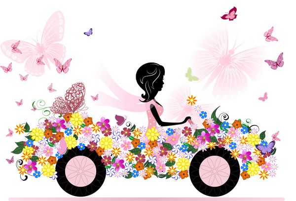دختری سوار بر ماشین گل عاشقانه