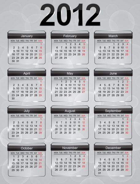 نمادهای تقویم شیشه ای برای سال 2012 بردار