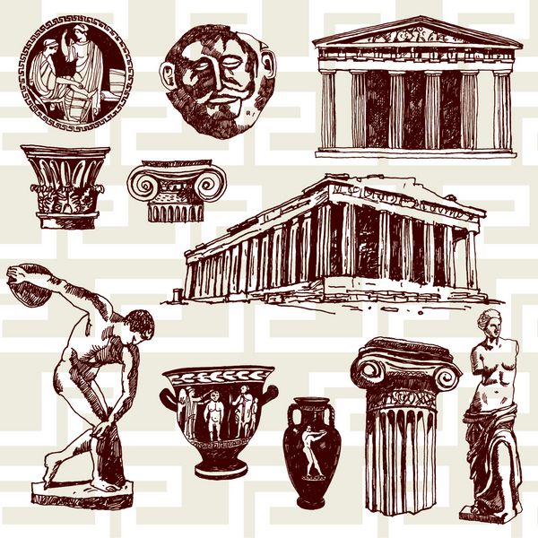 تصویر طراحی شده با دست از عناصر یونان باستان