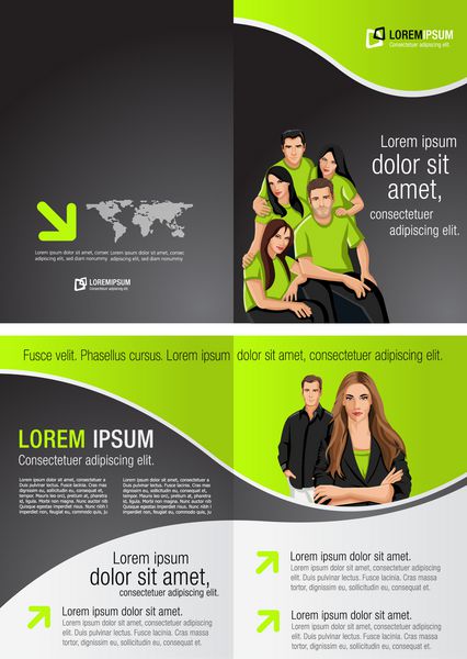 قالب سبز لیمویی و مشکی برای بروشور تبلیغاتی با افراد تجاری