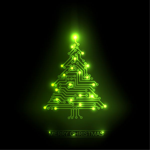 وکتور درخت کریسمس از مدار سبز الکترونیکی دیجیتال و چراغ