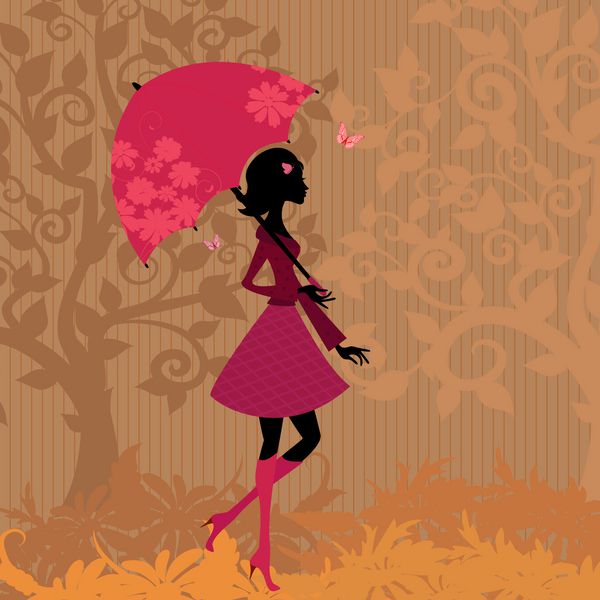 زن زیر چتر در پاییز