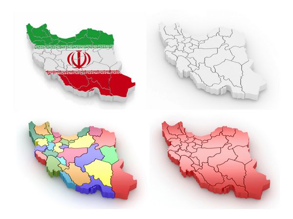 نقشه سه بعدی ایران در زمینه سفید جدا شده 3 بعدی