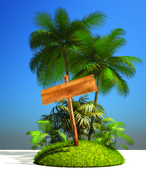 ترکیب جزیره گرمسیری با تابلوی چوبی