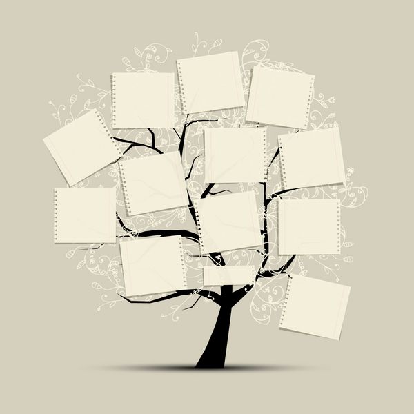 درخت هنری با کاغذهایی برای متن شما