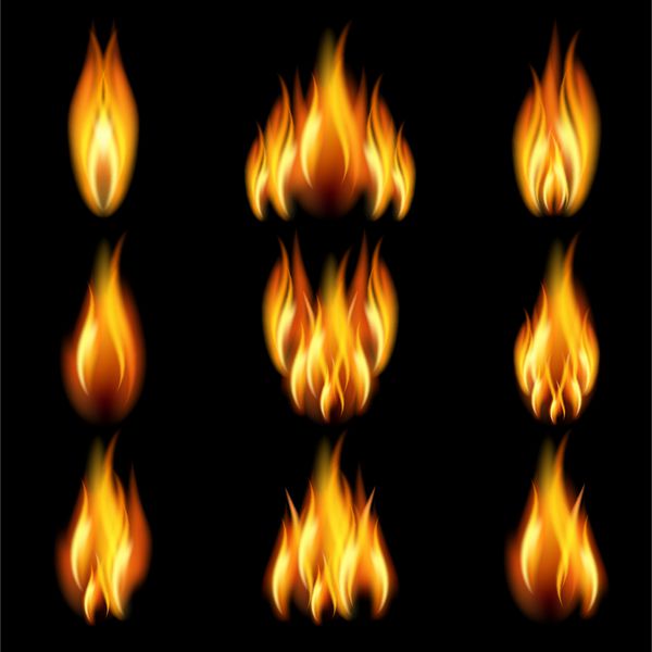 شعله های آتش به اشکال مختلف در زمینه سیاه و سفید مش