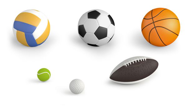 توپ های ورزشی جدا شده در پس زمینه سفید