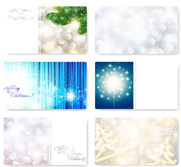 مجموعه ای از الگوهای کارت کریسمس و سال نو با دانه های برف و فضای کپی