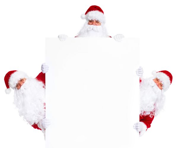 بابا نوئل مبارک با بنر پوستر کریسمس جدا شده در پس زمینه سفید
