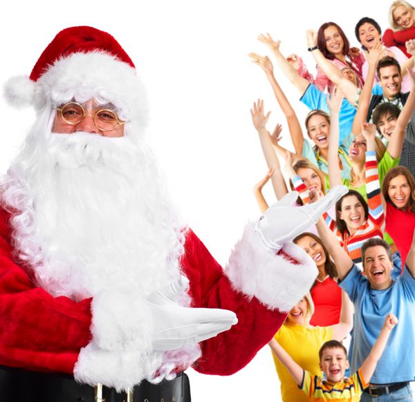مبارک بابا نوئل و جمعی از مردم شاد جشن کریسمس