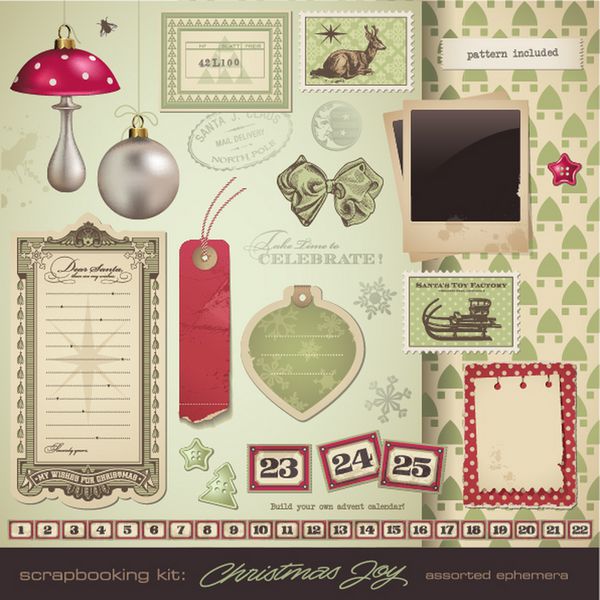 کیت scrapbooking کریسمس - انواع عناصر زودگذر و طراحی برای چیدمان تعطیلات شما