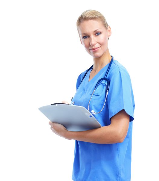 پزشک حرفه ای زن جدا شده در پس زمینه سفید