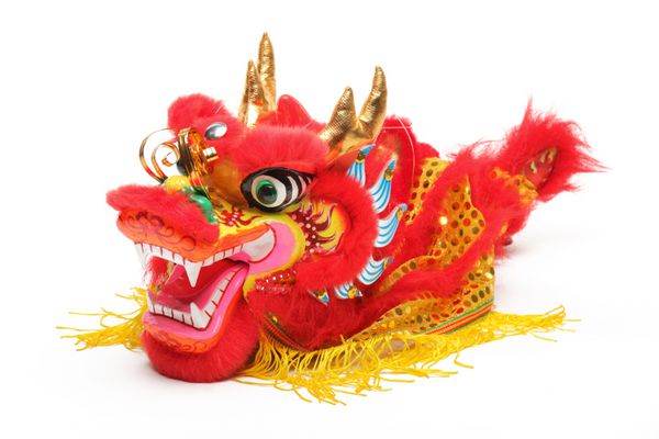 دکوراسیون سال نو چینی -- نمای نزدیک از رقصنده اژدها روی سفید