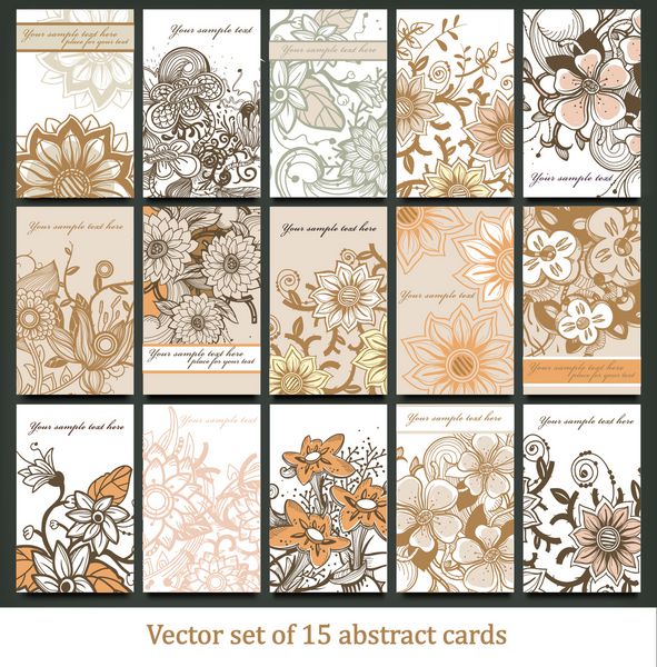 مجموعه وکتور 15 کارت گل با دست کشیده شده است