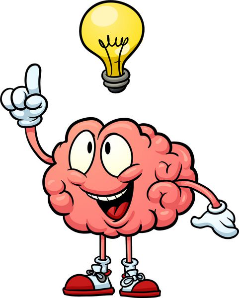 مغز کارتونی زیبا با داشتن یک ایده وکتور با شیب ساده همه در یک لایه
