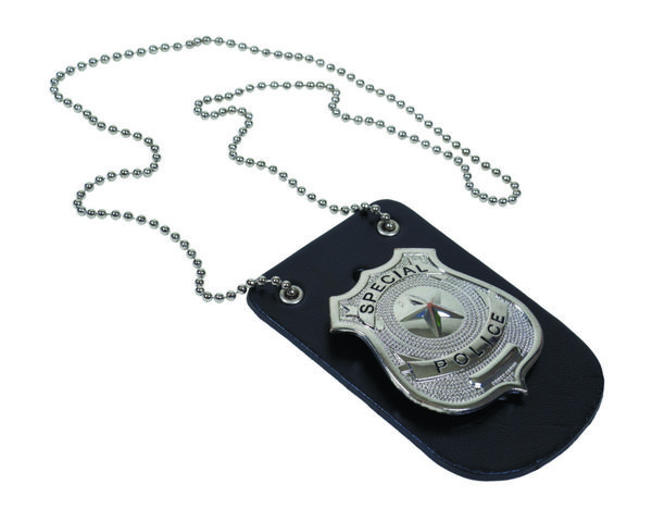 نشان پلیس ویژه نقره‌ای با ستاره روی پایه چرمی همراه با زنجیر - مسیر