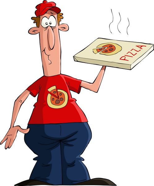 تحویل دهنده پیتزا در زمینه سفید وکتور