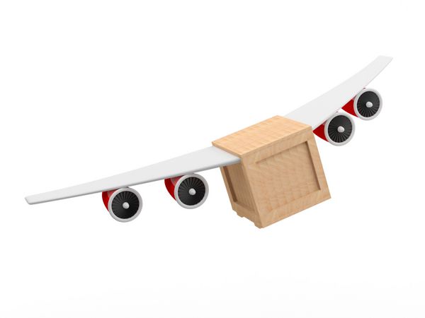 مفهوم تحویل جعبه سه بعدی با بال هواپیما