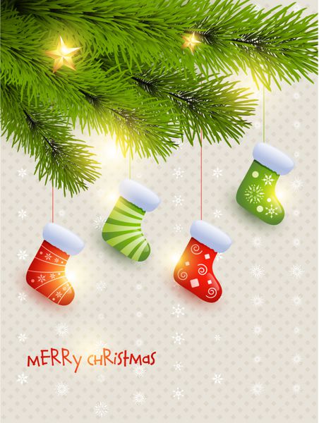 جوراب های زیبای کریسمس آویزان از طرح وکتور درخت