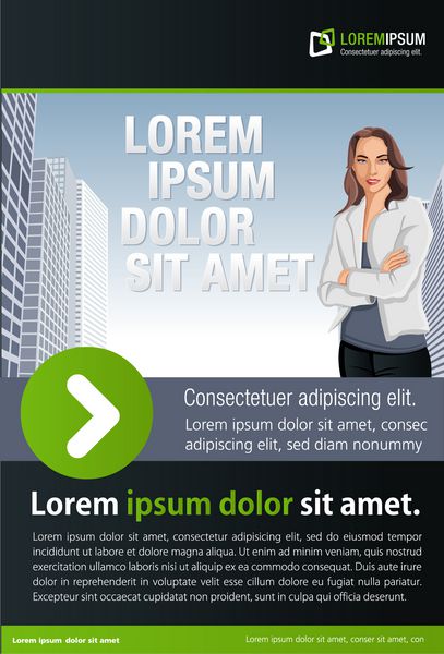 قالب سبز و مشکی برای بروشور تبلیغاتی با زن در شهر