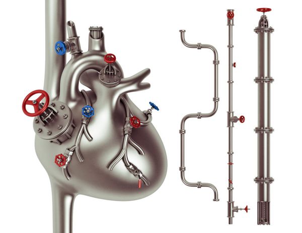 تصویر سه بعدی قلب و رگ صنعتی فلزی