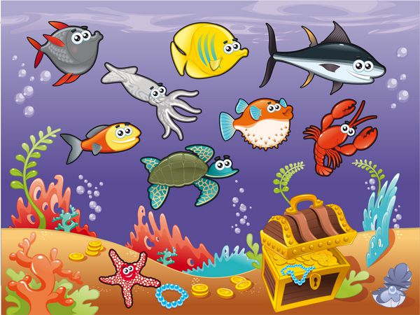 خانواده ماهی های خنده دار زیر دریا وکتور