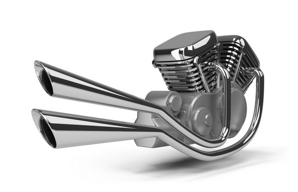 موتور موتور سیکلت کرومی تصویر سه بعدی پس زمینه سفید جدا شده