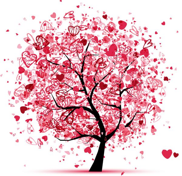 درخت ولنتاین با قلب برای طراحی شما
