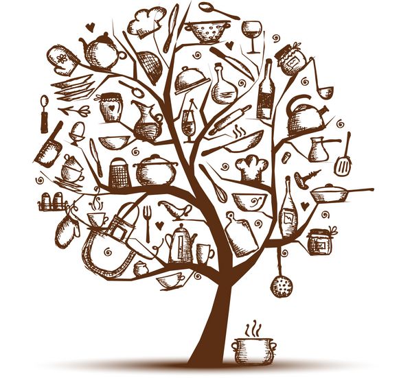 درخت هنر با ظروف آشپزخانه طراحی طرح برای طراحی شما