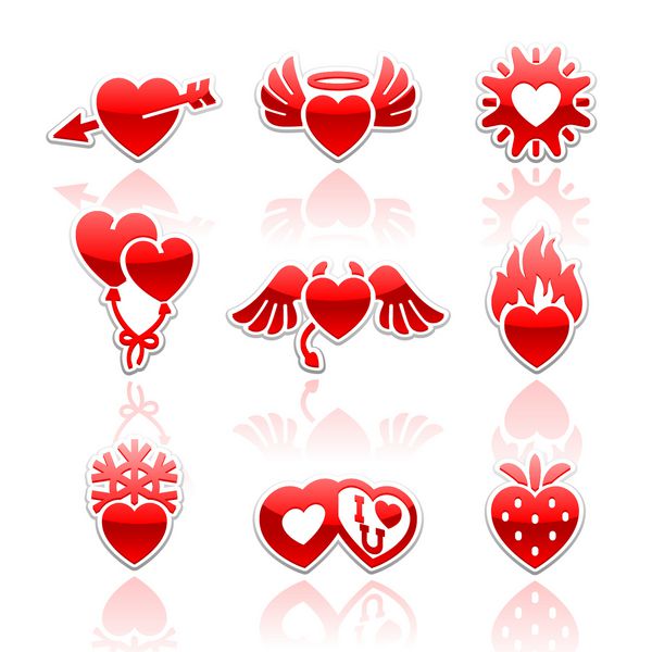 مجموعه نمادهای روز ولنتاین علائم قلب قرمز