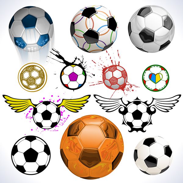 توپ های فوتبال وکتور مختلف با سبک های مختلف بال پاشش