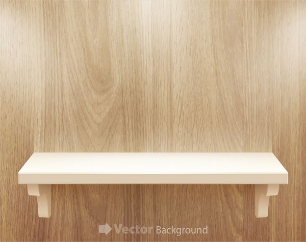 قفسه خالی جدا شده سه بعدی برای نمایشگاه در پس زمینه چوب وکتور