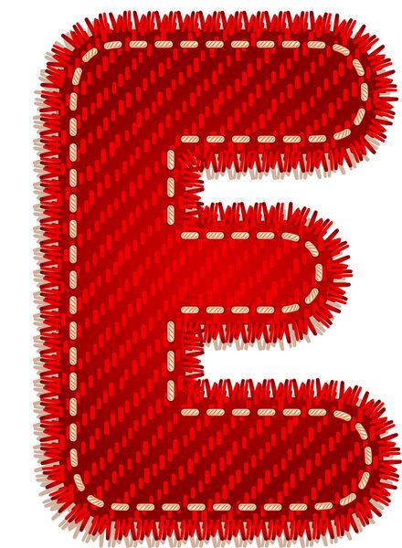 حرف E از الفبای نساجی قرمز