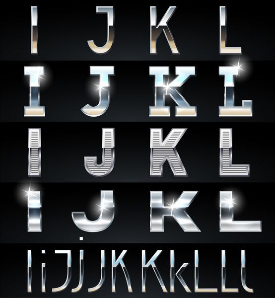 مجموعه حروف الفبای وکتور کروم و آلومینیوم نقره ای عظیم 4 نوع مجموعه شماره 3