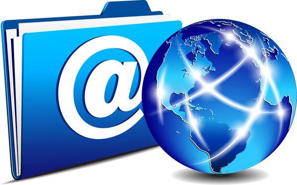 پوشه ایمیل و ارتباطات جهان گلوب اینترنت مفهوم شبکه