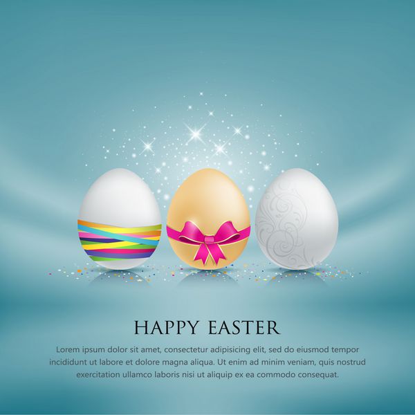ست تخم مرغ عید پاک با زمینه پارچه ای روبانی رنگارنگ وکتور