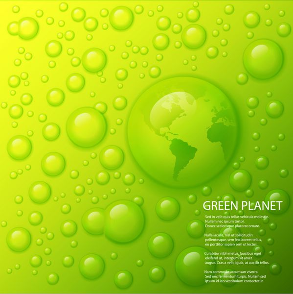 وکتور پاشش آب با کره جهان به صورت قطره در زمینه سبز لیمویی